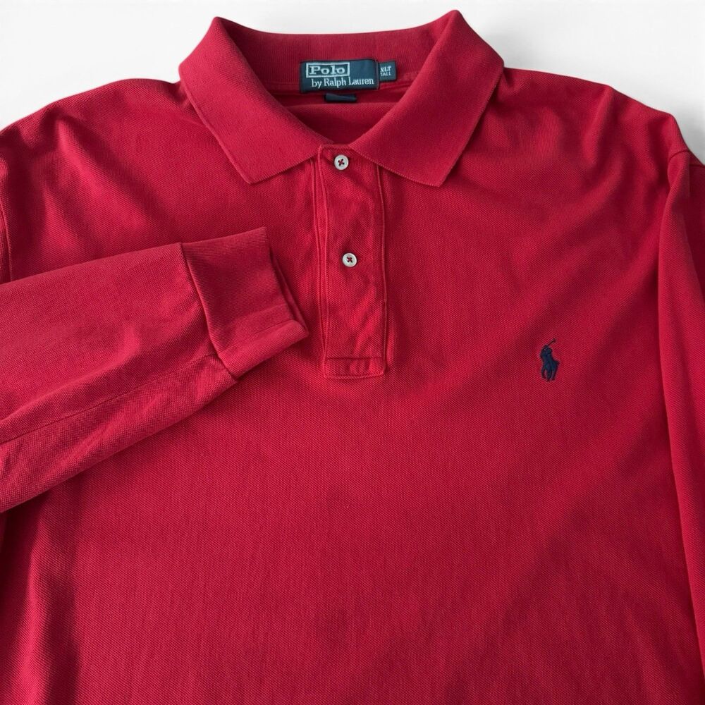 Ralph Lauren Long Sleeve Polo Shirt Men XLT Tall Red Knit Cotton Classic Golf